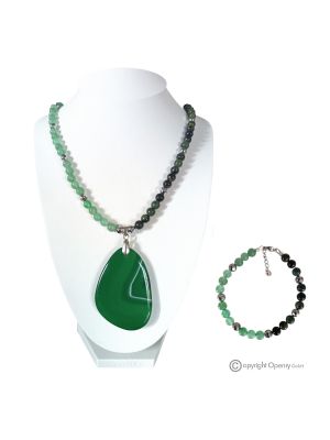 GREEN LAGOON – Halskette und Armband mit Aventurin, Jaspis, Hämatit und Achat, handgefertigt.