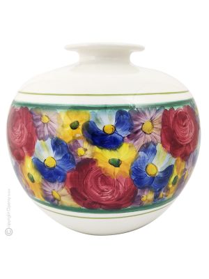 FIORI Italienische Keramik Vase handgemacht Blumenmotiv handbemalt