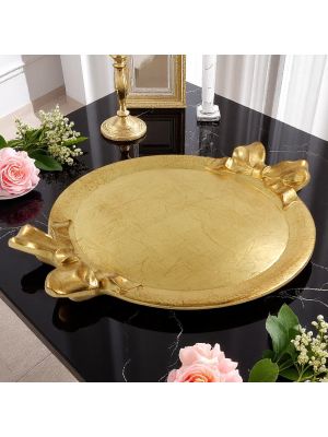 VASSOIO FIOCCO TONDO ORO Holztablett Griffe Schleifen Tablett Blattgold Holz Handarbeit Made in Italy