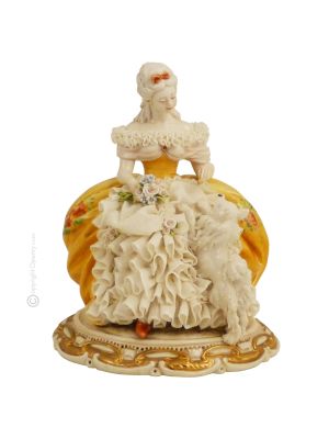 DAME MIT HUND 1010T Italienische Porzellan Figur Barock handbemalt Wohnkultur exklusiv