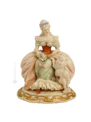 DAME MIT HUND 1010 Capodimonte Porzellan Figur Barock handgemacht Wohnkultur exklusiv