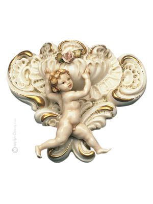 WEIHWASSERBECKEN ENGEL 1025A Italienische Porzellan Figur handgemacht Italienisches Design stilvoll