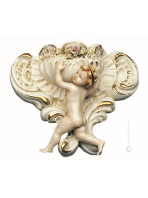 WEIHWASSERBECKEN ENGEL 1025B Capodimonte Porzellan Figur handbemalt Wohnkultur elegant exklusiv