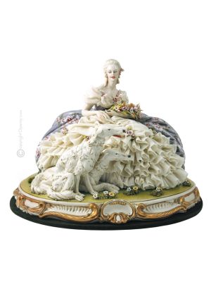DAME MIT BARSOIS 1037T Edles Porzellan Figur Barock handbemalt Italienisches Design exklusiv 