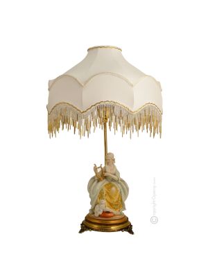 DAME MIT LYRA - LAMPE Tischlampe Abat-jour Tischluechte Porzellan Capodimonte Made in Italy