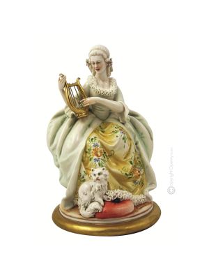 DAME MIT LYRE 1047 Capodimonte Porzellan Figur Barock handbemalt elegant Italienisches Design 