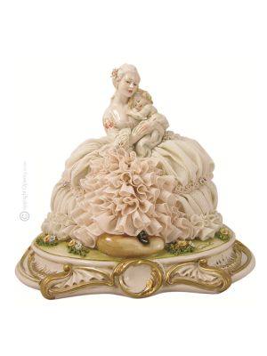 DAME MIT BABY 1071 Italienische Porzellan Figur Barock handgemacht elegant exklusiv Wohnkultur