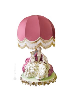 DAME MIT SPIEGEL - LAMPE Tischlampe Abat-jour Tischluechte Porzellan Capodimonte Made in Italy