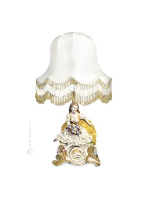 DAME MIT BLUME - LAMPE Tischlampe Abat-jour Tischluechte Porzellan Capodimonte Made in Italy