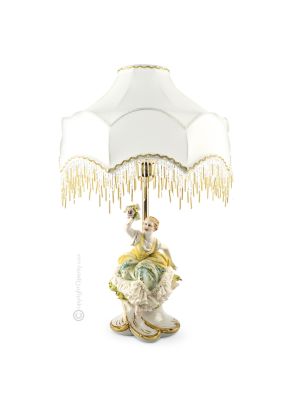DAME MIT BLUME - LAMPE Tischlampe Abat-jour Tischluechte Porzellan Capodimonte Made in Italy