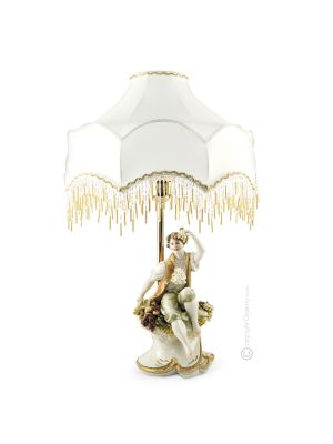 JUNGER MANN MIT FRÜCHTEN - LAMPE Tischlampe Abat-jour Tischluechte Porzellan Capodimonte Made in Italy
