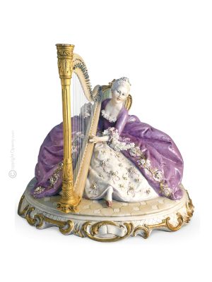 DAME MIT HARFE Capodimonte Porzellan Figur Barock handbemalt stilvoll exklusiv elegant