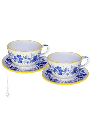 TAZZE FIORACCIO Set Frühstückstassen mit Untertassen Müslitasse Keramiktassen Castelli Keramik handgemacht authentisch Abruzzen Made in Italy