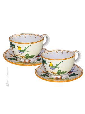 TAZZE UCCELLINI Set Frühstückstassen mit Untertassen Müslitasse Keramiktassen Castelli Keramik handgemacht authentisch Abruzzen Made in Italy