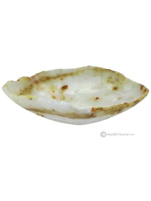 MITTELSTÜCK aus weißem Onyx, authentischem Naturstein, mit modernem Design, handgefertigt.