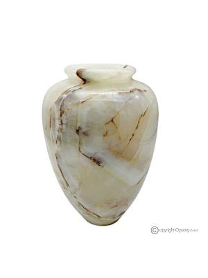 Geschwungene Vase aus Iris-Onyxmarmor, authentisch und handgefertigt, elegantes und exklusives Design.