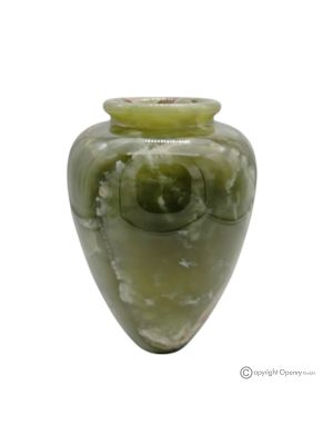 Authentische und handgefertigte gebogene Vase aus grünem Onyxmarmor, exklusives Design.