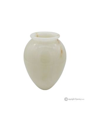 Geschwungene Vase aus Iris-Onyx-Marmor, echter Naturstein, handgefertigt, exklusives Design.