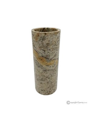 Zylindrische VASE aus echtem Naturfossilstein, handgefertigt, modernes und raffiniertes Design.