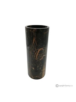 Zylindrische VASE aus schwarzem Michelangelo-Marmor, echter Stein, handgefertigt, elegantes Design.