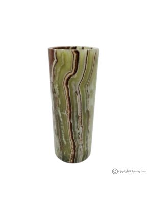 Zylindrische VASE aus grünem Onyxmarmor, echter Stein, handgefertigt, elegantes Design.