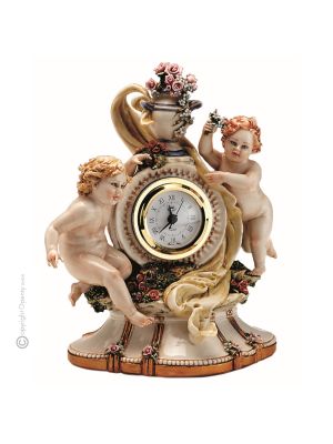 CHERUBIM Tischuhr Kaminuhr Porzellan Capodimonte handgemacht Made in Italy