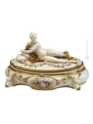 SCHMUCKKÄSTCHEN MIT DAME Schmuckbehälter Porzellan Capodimonte Handgemacht Made in Italy