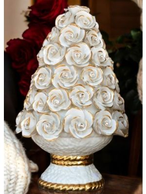 Tischlampe. Keramik im Barockstil, verziert mit Rosen, Swarovski-Kristallen und Gold.