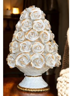 Tischlampe. Keramik im Barockstil, verziert mit Rosen, Swarovski-Kristallen und Gold.