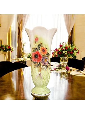PREZIOSO Italienische Keramik Vase handgemacht 24k Goldfarbe Blumen Barockstil handbemalt