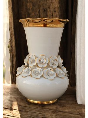 TRIPUDIO Italienische Keramik Vase handgemacht 24k Goldfarbe Swarovski-Kristalle Barockstil