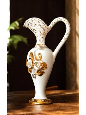 Amphore aus edler Keramik, verziert mit Rosen, Swarovski-Kristallen und Goldverzierungen.