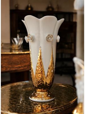 VISIBILLIO Italienische Keramik Vase handgemacht 24k Goldfarbe Swarovski-Kristalle