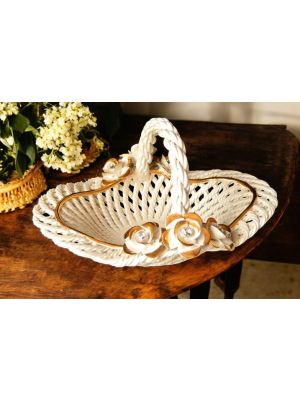 Handgefertigter Tafelaufsatz aus Keramik, mit Rosen und goldenen Details, handgefertigt.