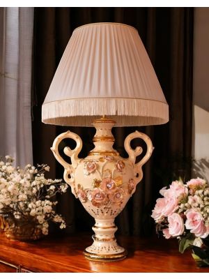LAMPE Tischlampe Abat-jour Tischluechte  Keramik im Barockstil mit Details aus 24 Karat Gold Made in Italy
