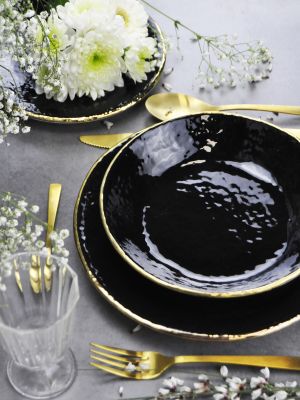 PRETA 20-teiliges Tafelservice für 6 Personen aus weißer Keramik, handbemalt mit 8 Karat Gold