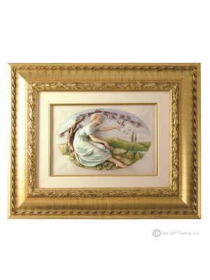 FRÜHLING Bild Basrelief Flachrelief Porzellan Capodimonte Handgemacht Made in Italy