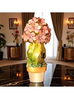 Künstlerische Keramikpflanze verziert mit kleinen Blumen, Swarovski-Kristallen und goldenen Details, handgefertigt.