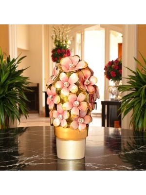 Handgefertigte Keramikpflanze, verziert mit Blumen, Swarovski-Kristallen und goldenen Details, handgefertigt.