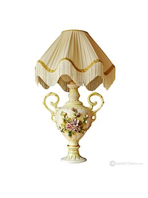 Künstlerische Keramik-Tischlampe im Barockstil, verziert mit Blumen und goldenen Details, handgefertigt