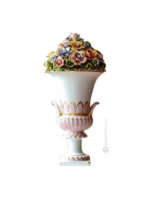 IMPERO Italienische Keramik Vase handgemacht 24k Goldfarbe Blumen Barockstil handbemalt