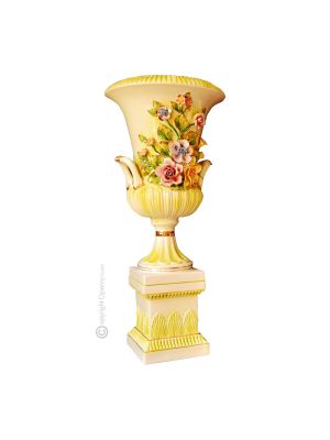 PRESTIGIOSO Italienische Keramik Vase handgemacht 24k Goldfarbe Blumen Barockstil