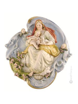 MADONNA MIT TAUBEN Bild Basrelief Flachrelief Porzellan Capodimonte Handgemacht Made in Italy