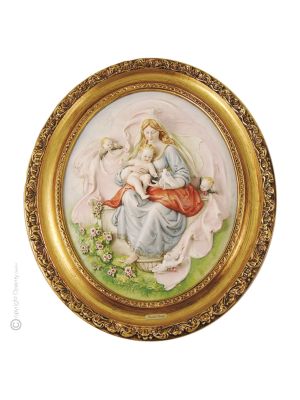 MADONNA MIT TAUBEN Bild Basrelief Flachrelief Porzellan Capodimonte Handgemacht Made in Italy