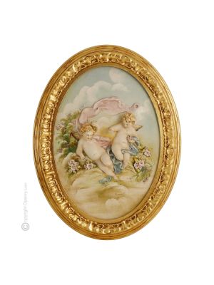 CHERUBIM WITH ROSES Bild Basrelief Flachrelief Porzellan Capodimonte Made in Italy