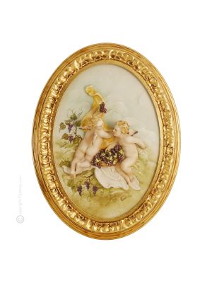 CHERUBIM MIT TRAUBEN Bild Basrelief Flachrelief Porzellan Capodimonte Made in Italy