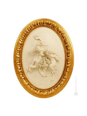 CHERUBIM MIT TRAUBEN Bild Basrelief Flachrelief Porzellan Capodimonte Made in Italy