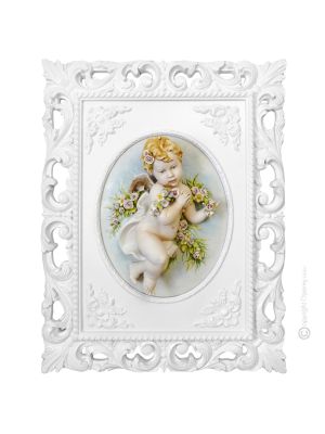 FRÜHLINGSCHERUB Bild Basrelief Flachrelief Porzellan Capodimonte Made in Italy