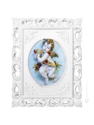 SOMMER CHERUB Bild Basrelief Flachrelief Porzellan Capodimonte Made in Italy