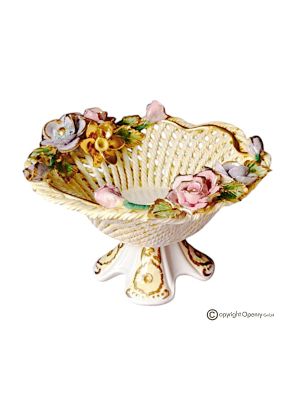 Tischständer aus Keramik im Barockstil, mit Blumen und Goldverzierungen verziert, handgefertigt.